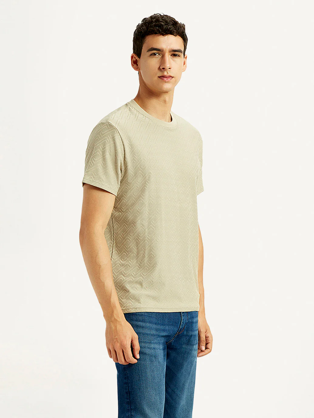 Men's Solid Beige Slim Fit T-shirt - Image 5