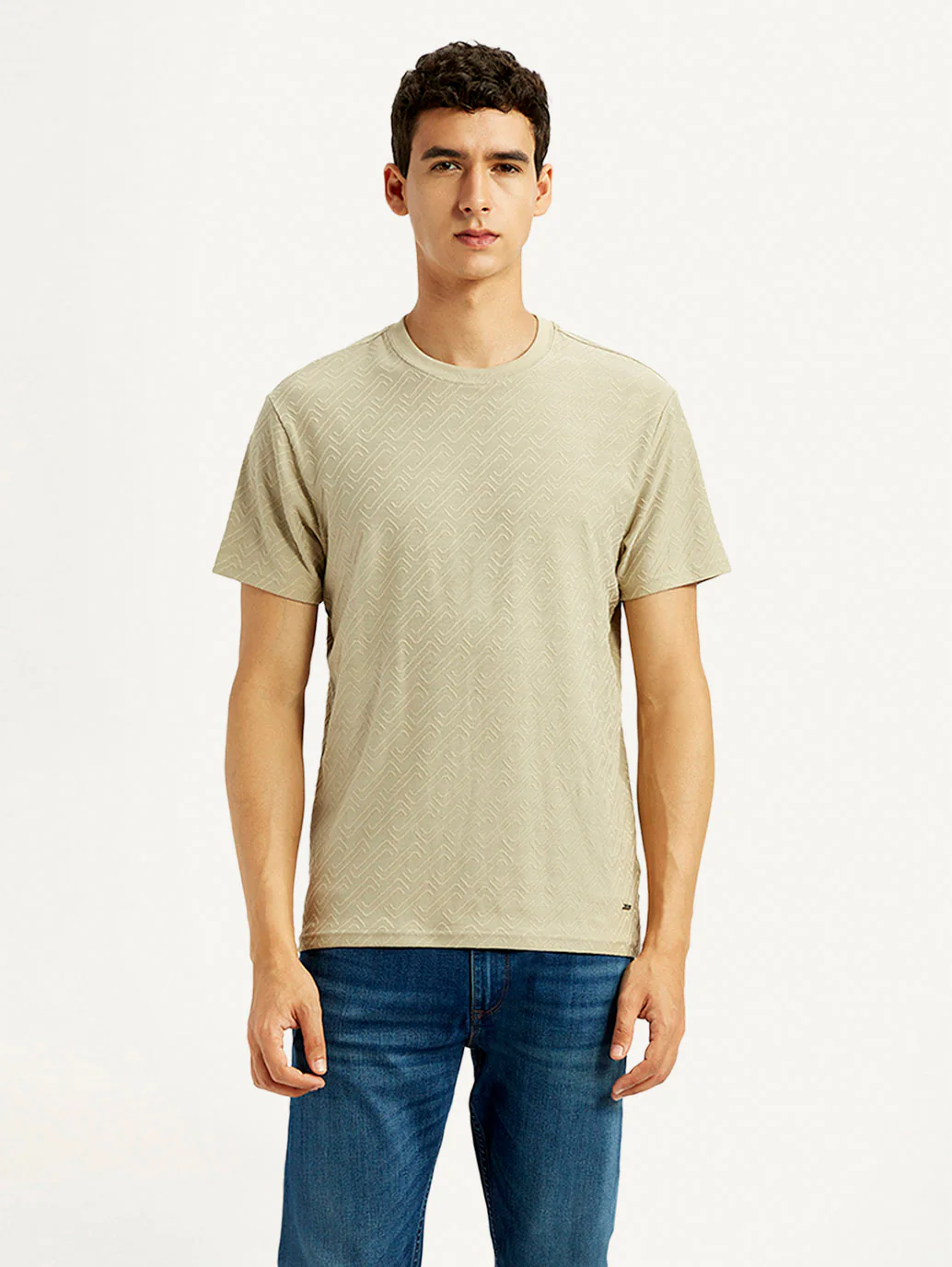 Men's Solid Beige Slim Fit T-shirt - Image 6