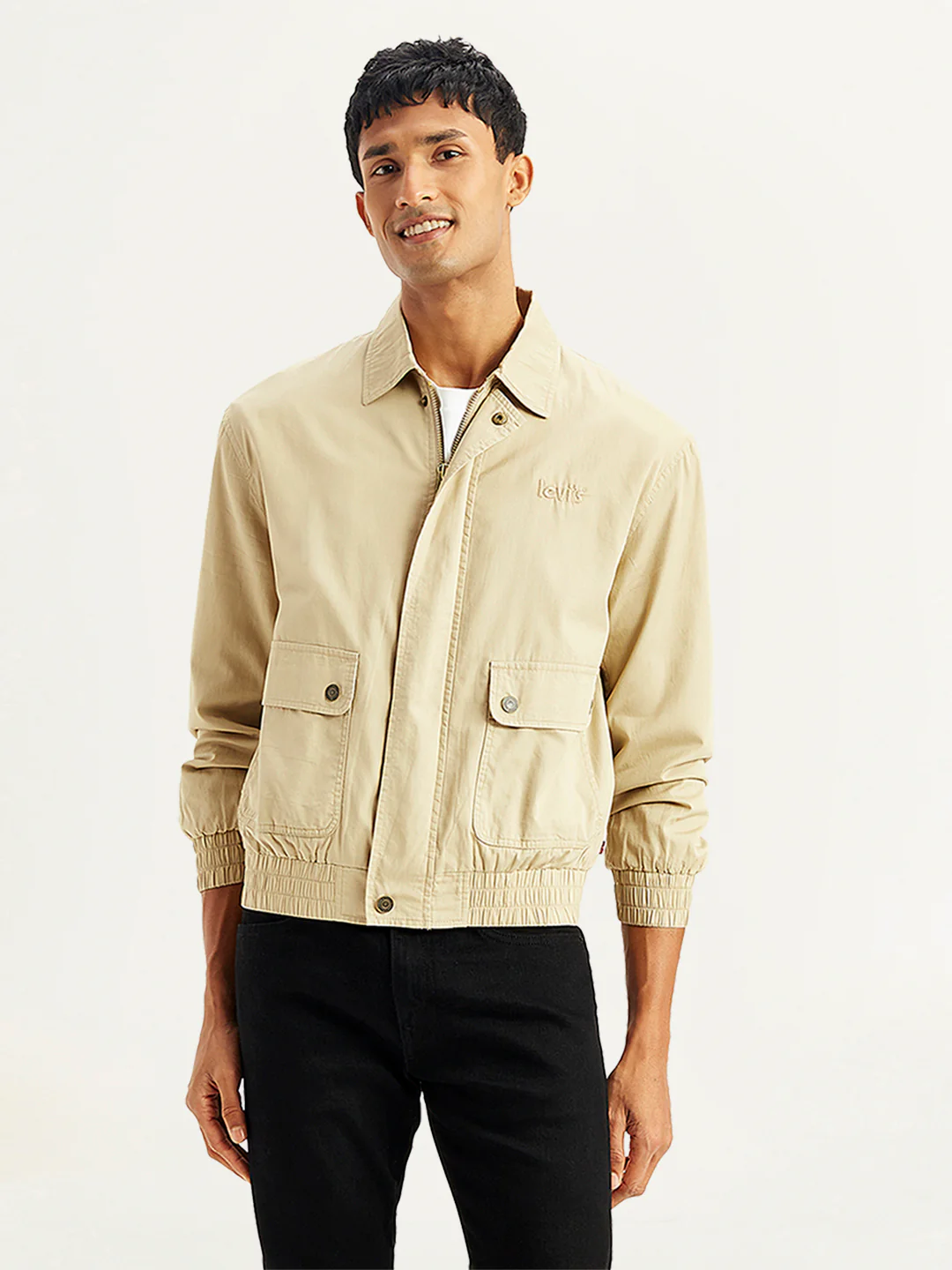 Men's Solid Beige Spread Collar Tailored Jacket - Image 2
