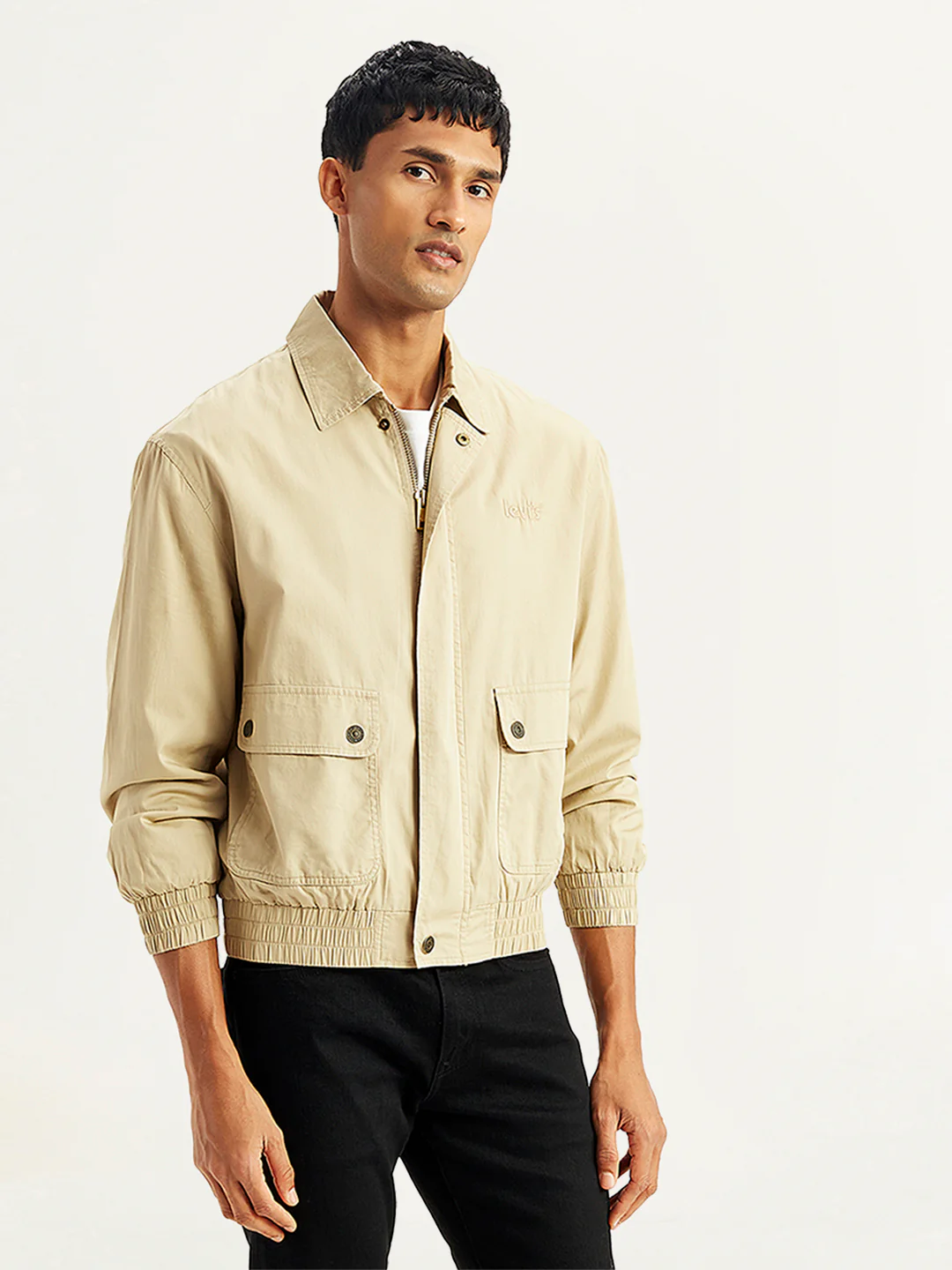 Men's Solid Beige Spread Collar Tailored Jacket - Image 4