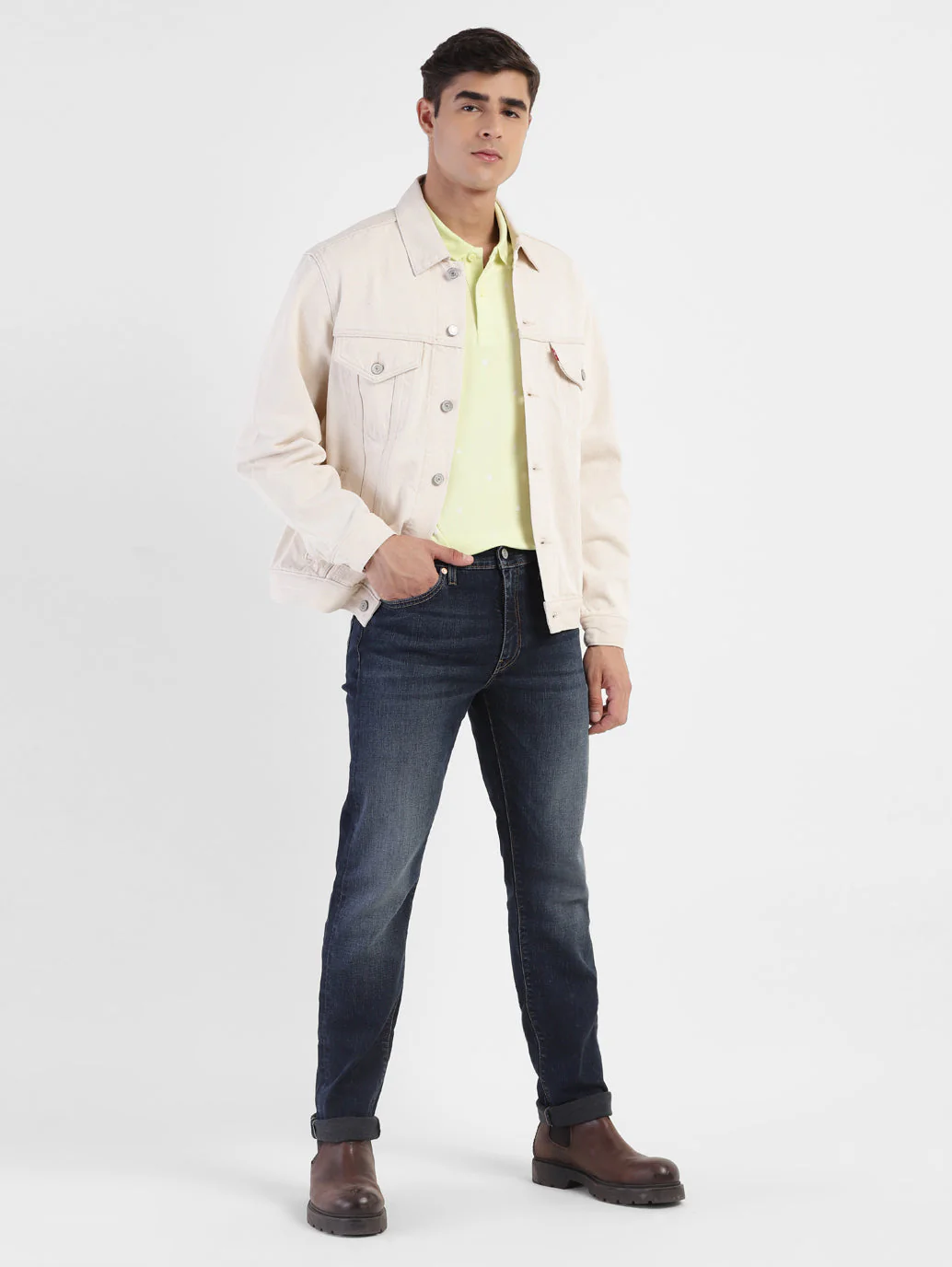 Men's Solid Spread Collar Denim Jacket