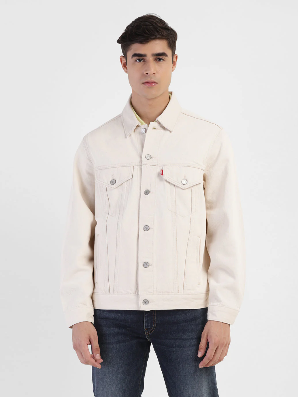 Men's Solid Spread Collar Denim Jacket - Image 2
