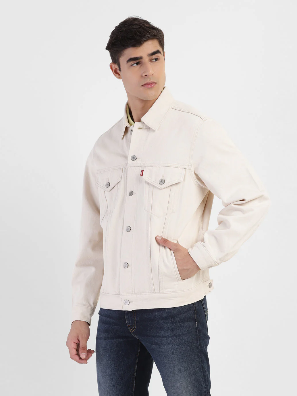 Men's Solid Spread Collar Denim Jacket - Image 4