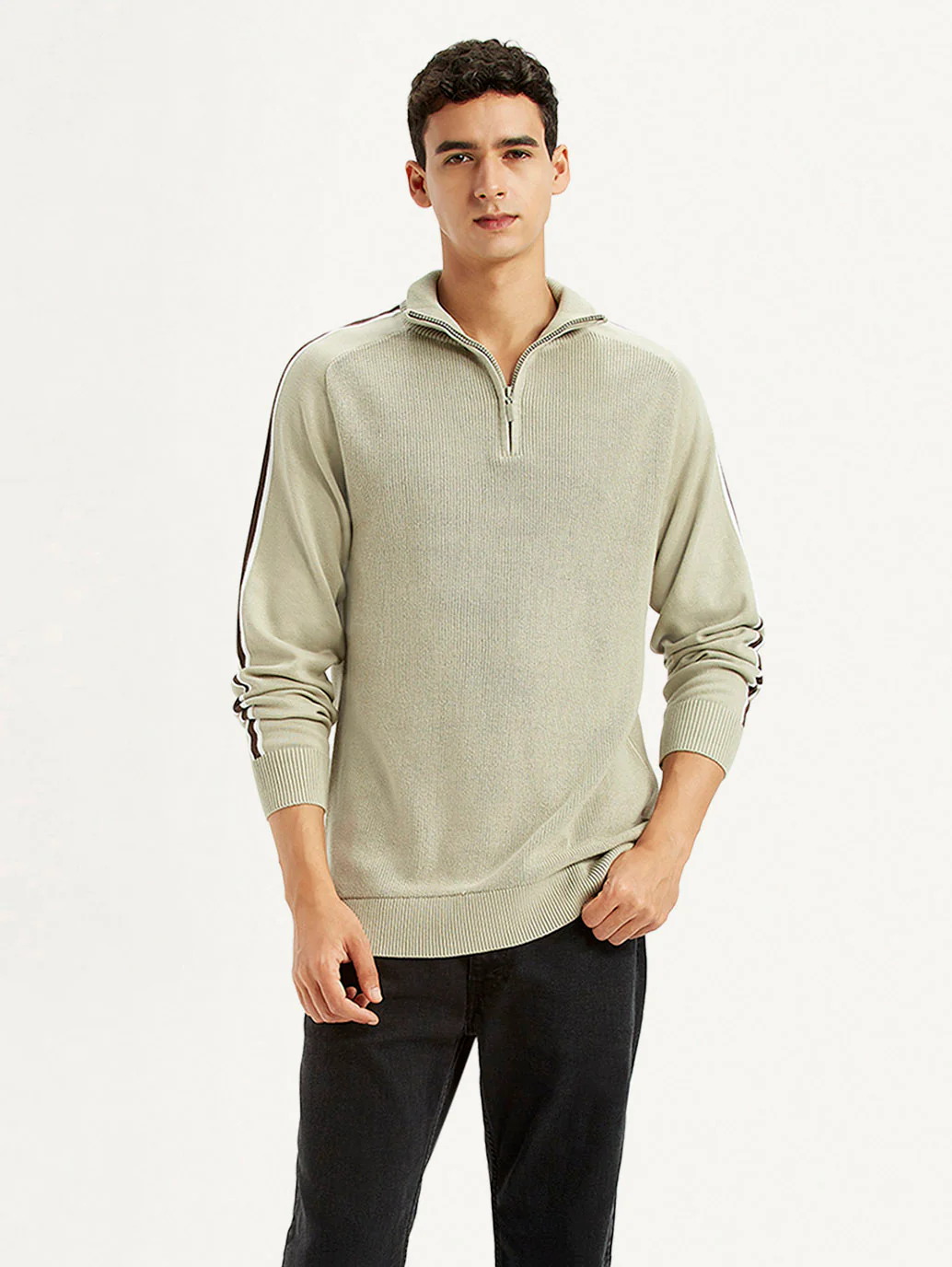 Men's Solid Beige Slim Fit Sweater - Image 2