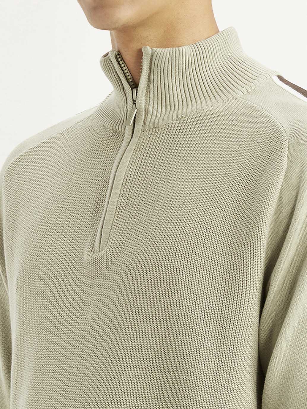 Men's Solid Beige Slim Fit Sweater - Image 4