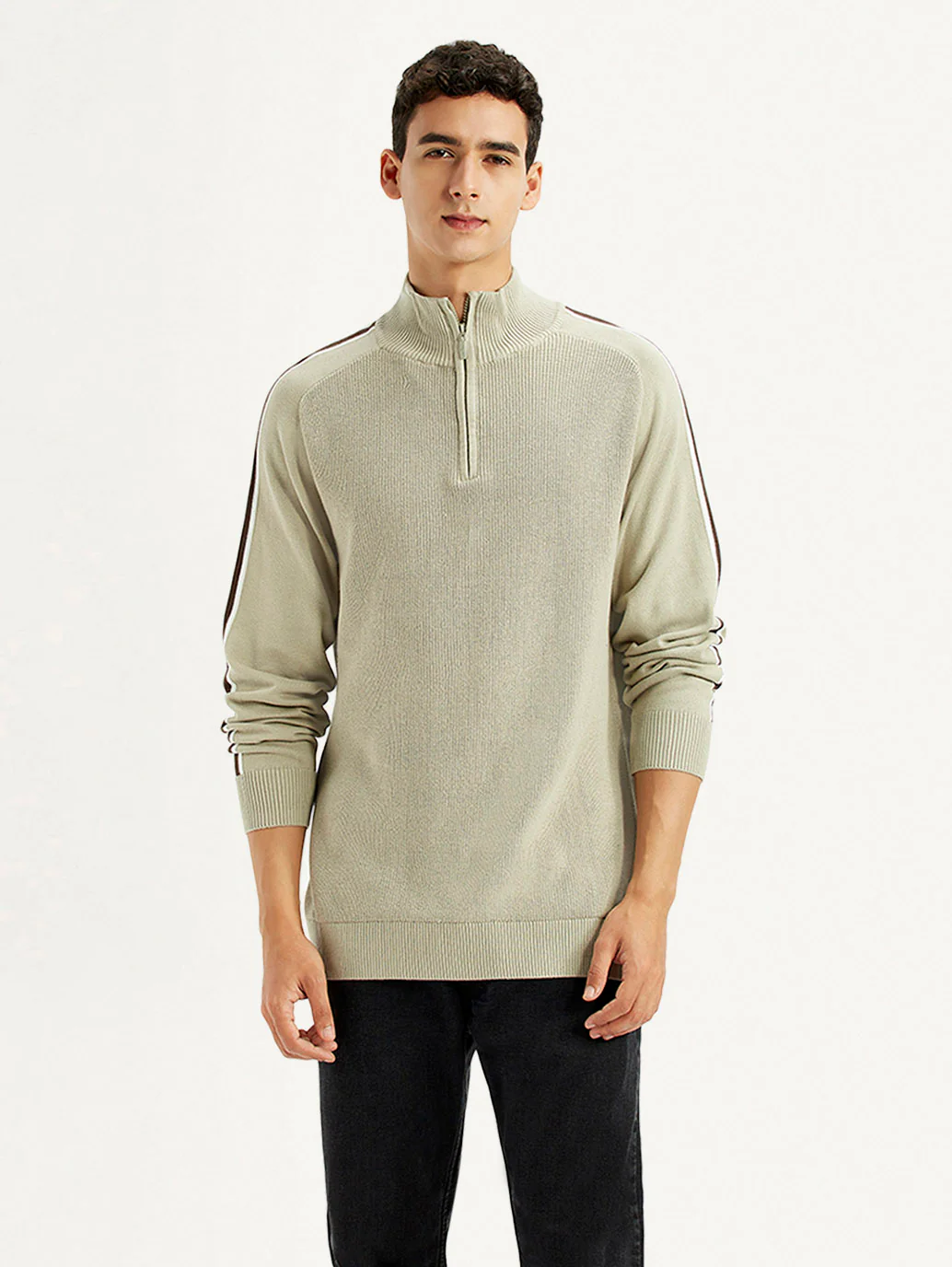 Men's Solid Beige Slim Fit Sweater - Image 5