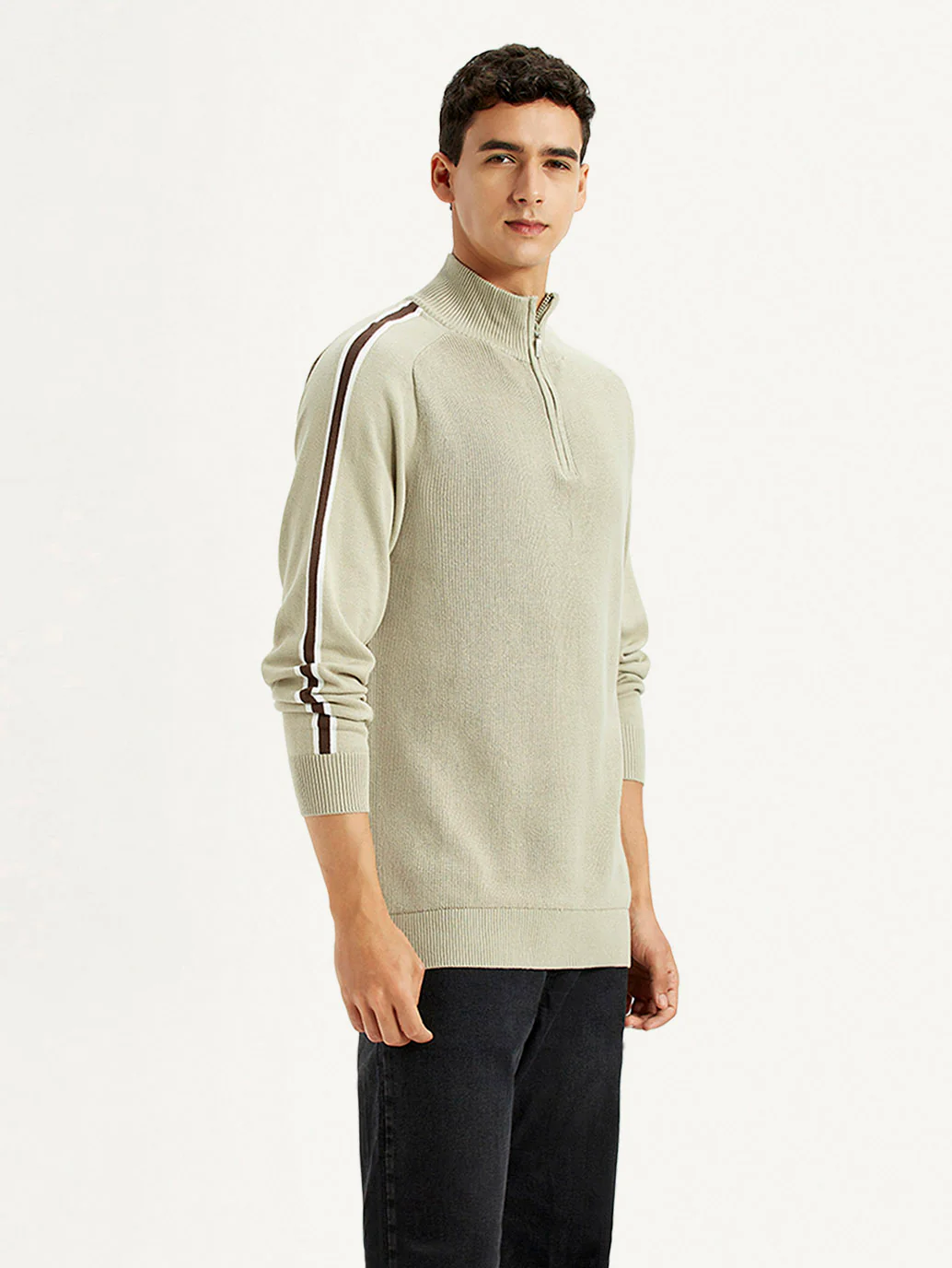 Men's Solid Beige Slim Fit Sweater - Image 6