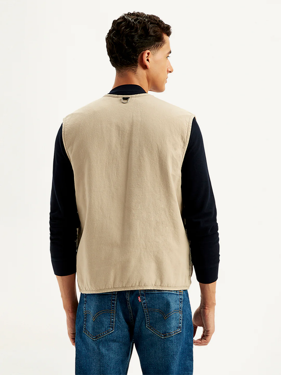 Men's Solid Beige V Neck Jacket - Image 2