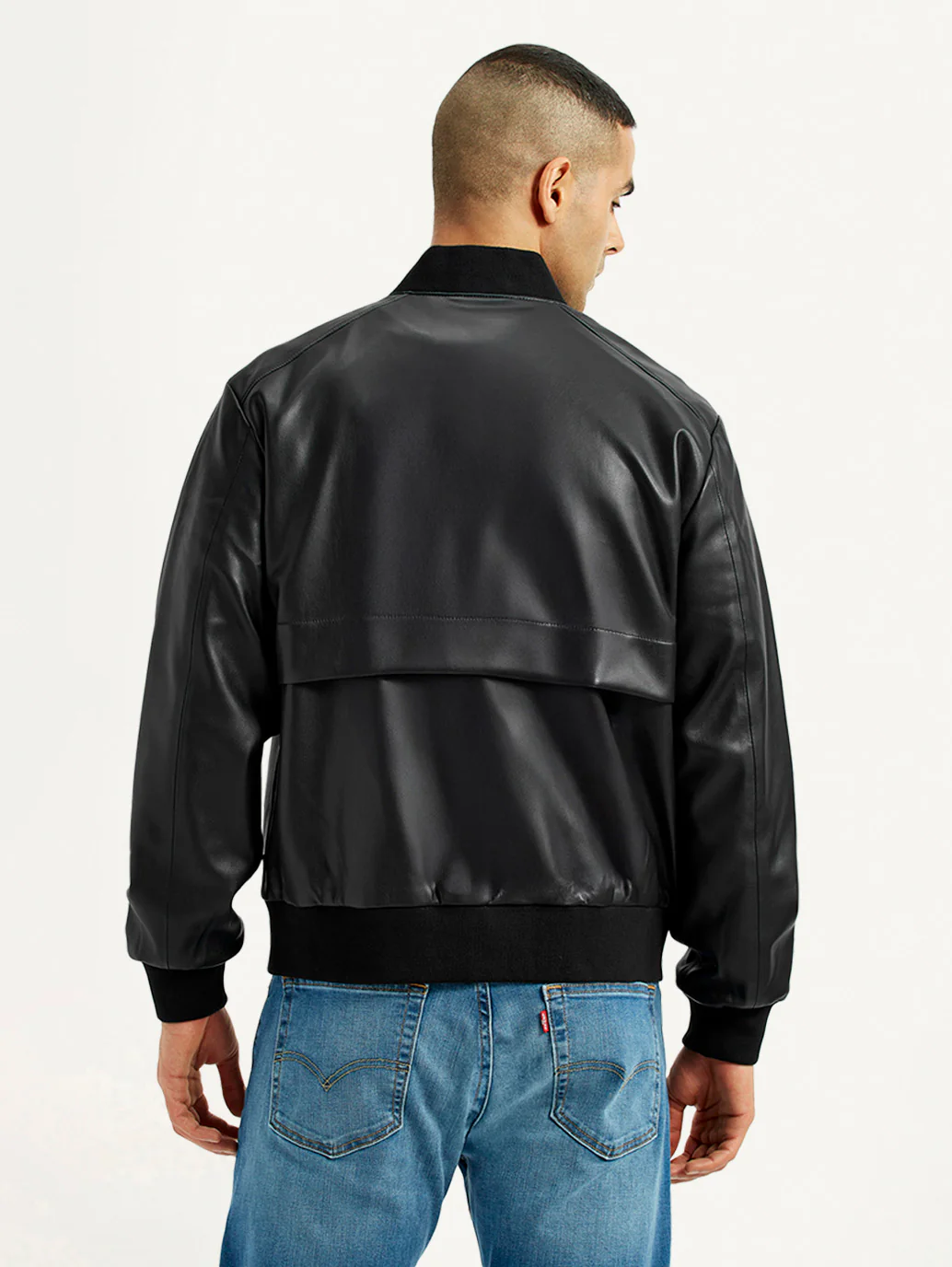 Men's Solid Black Bomber Jacket - Image 3