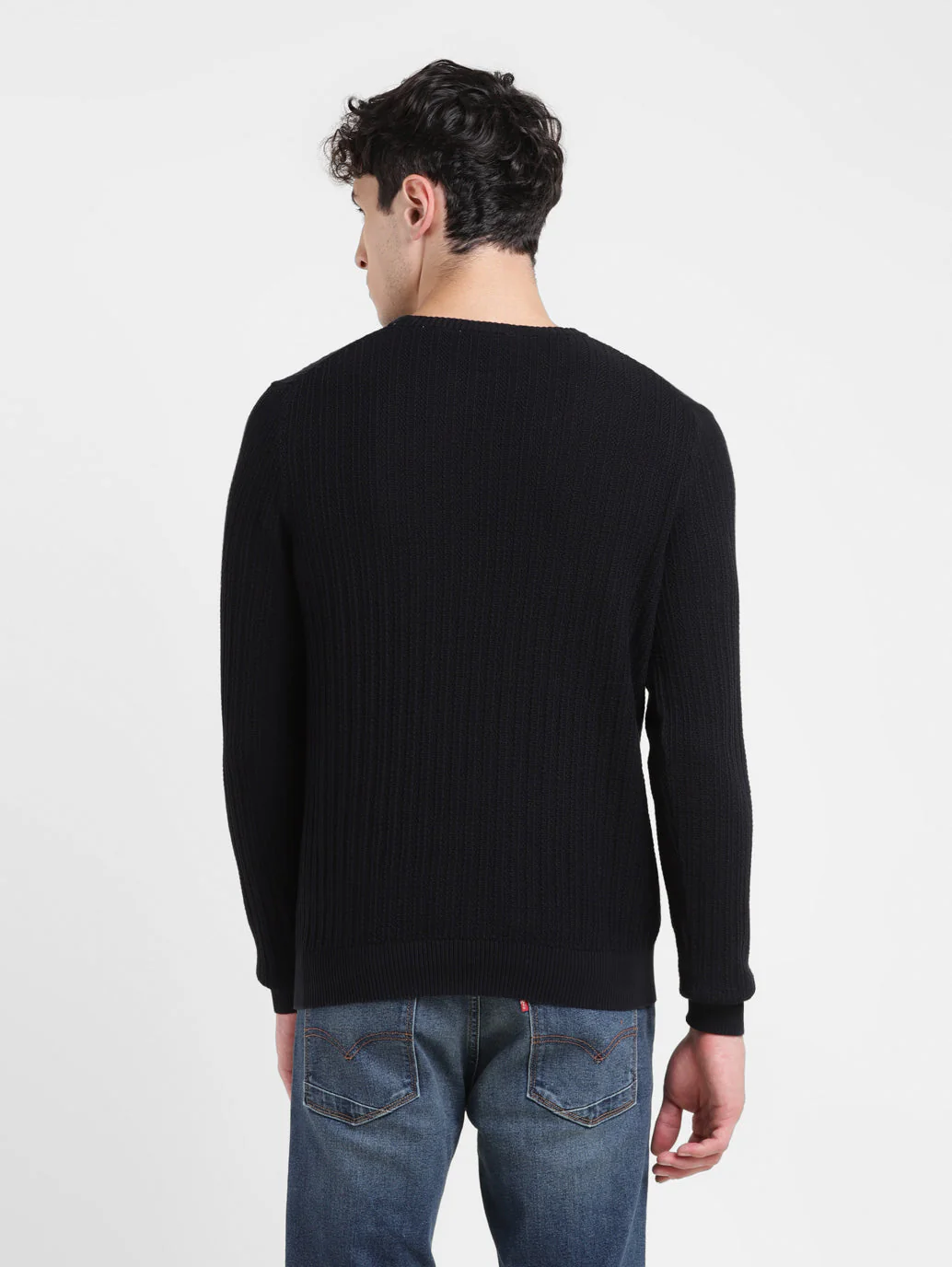 Men's Solid Black Crew Neck Sweater - Image 3