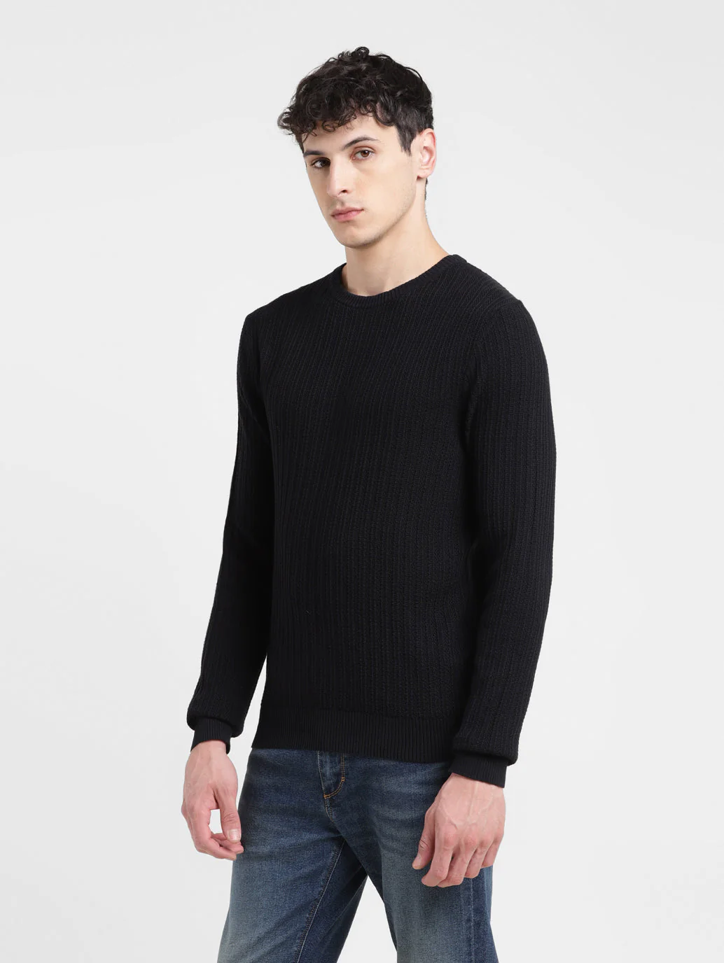 Men's Solid Black Crew Neck Sweater - Image 4