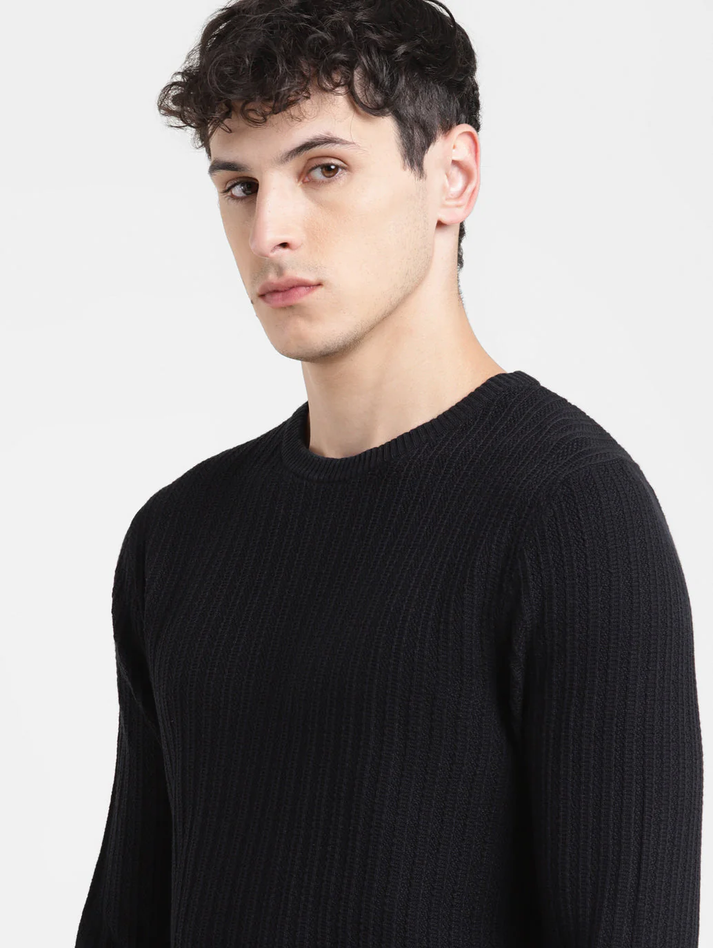 Men's Solid Black Crew Neck Sweater - Image 5