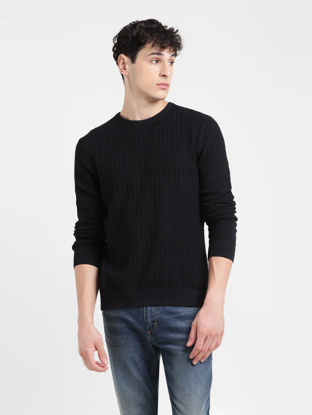 Men's Solid Black Crew Neck Sweater - Image 6