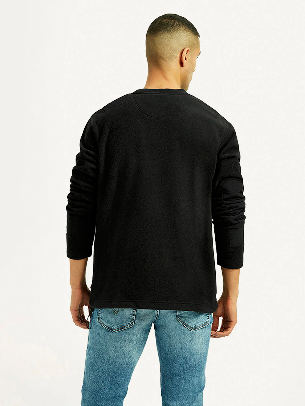 Men's Solid Black Crew Neck Sweatshirt - Image 3
