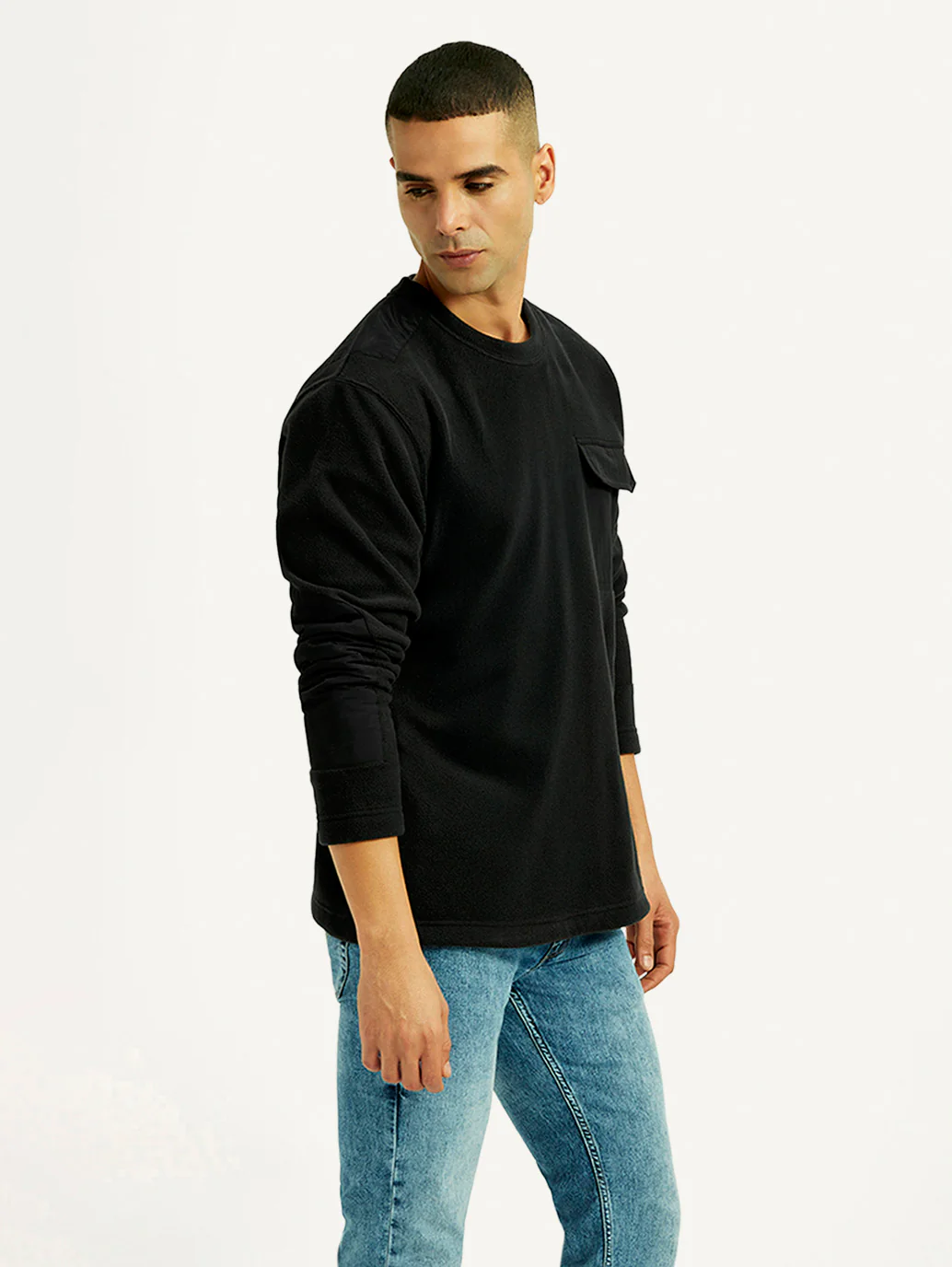 Men's Solid Black Crew Neck Sweatshirt - Image 5
