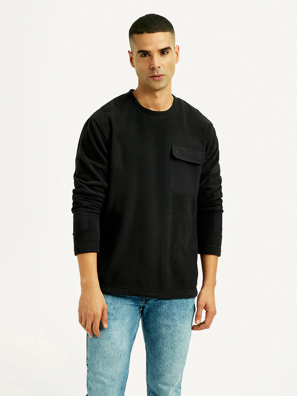 Men's Solid Black Crew Neck Sweatshirt - Image 6