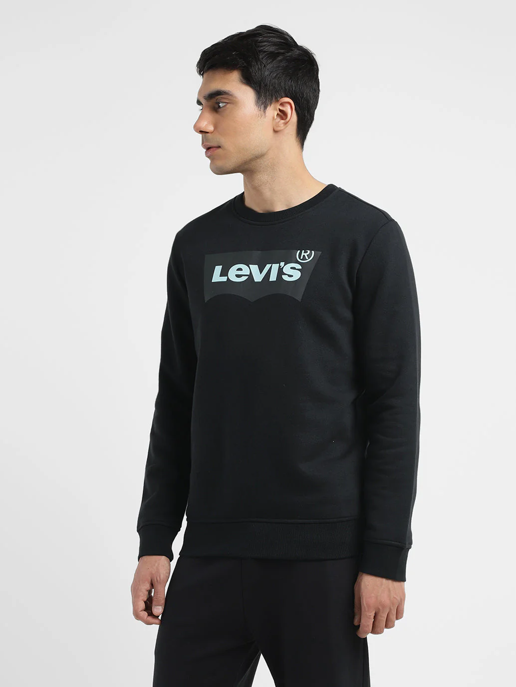 Men's Solid Black Crew Neck Sweatshirt - Image 4