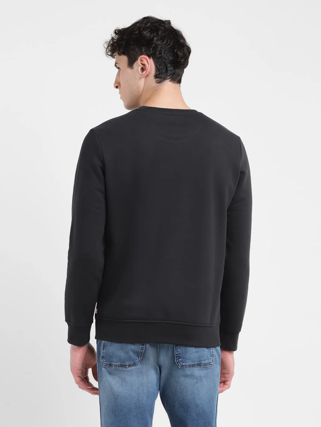 Men's Solid Black Crew Neck Sweatshirt - Image 3