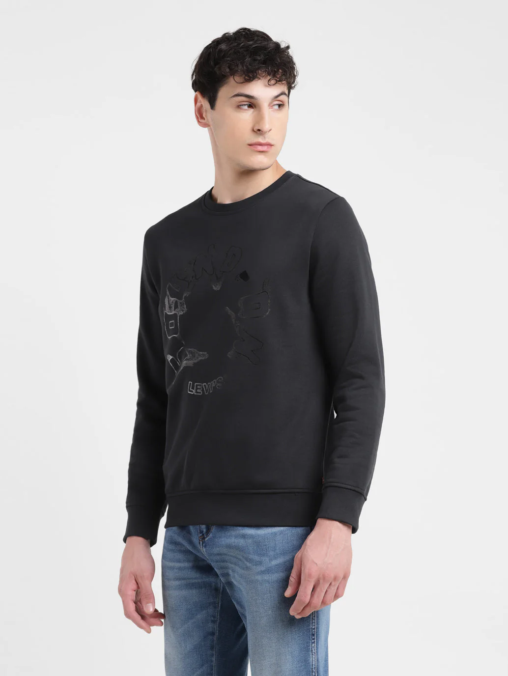 Men's Solid Black Crew Neck Sweatshirt - Image 4