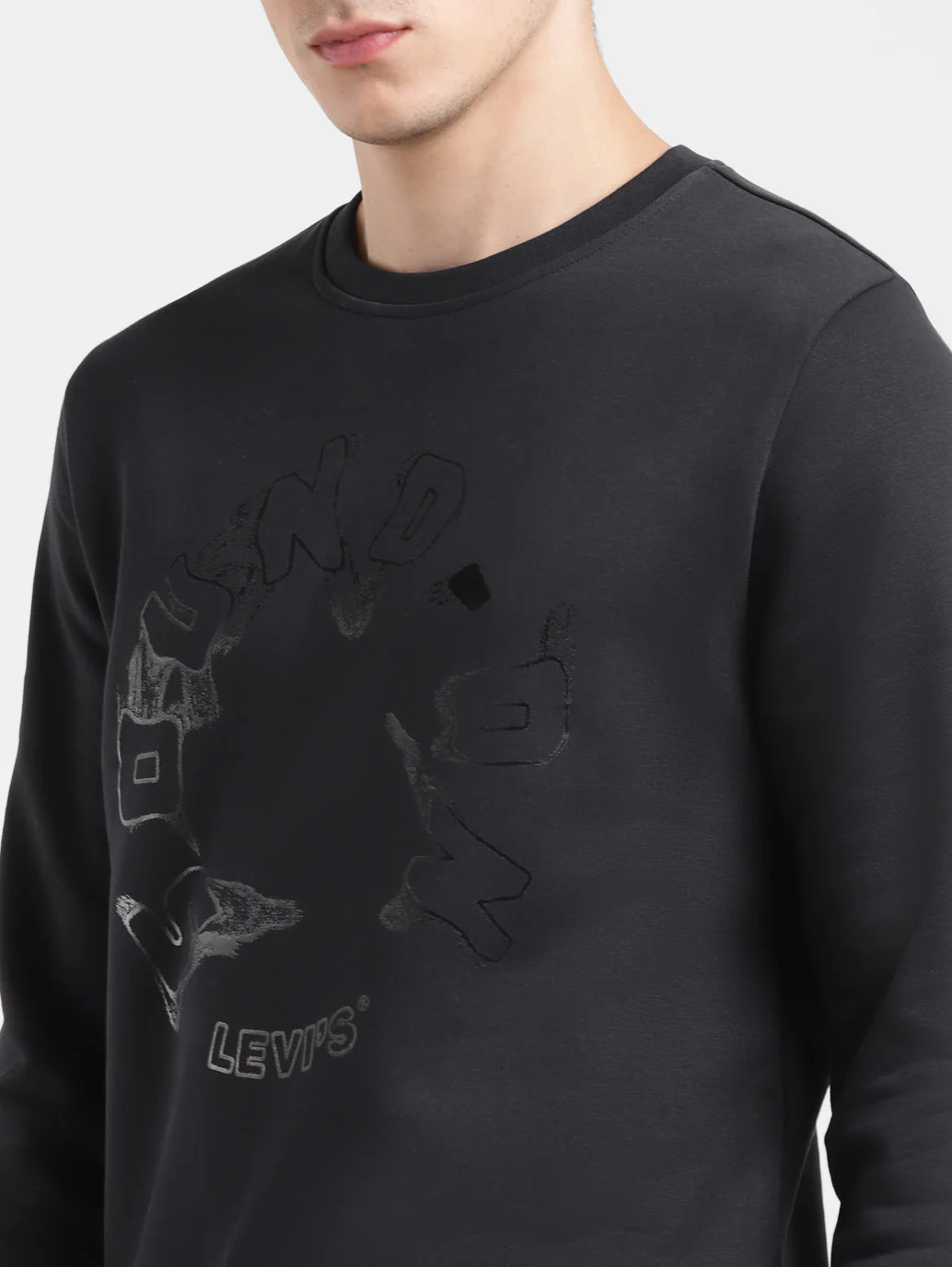 Men's Solid Black Crew Neck Sweatshirt - Image 5