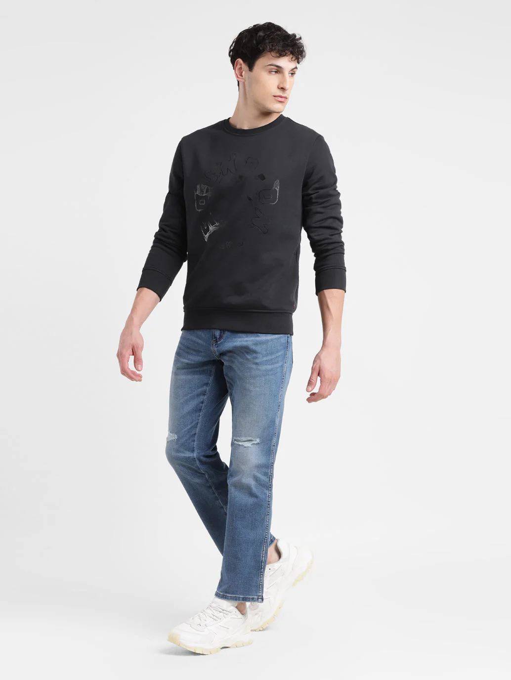 Men's Solid Black Crew Neck Sweatshirt - Image 6