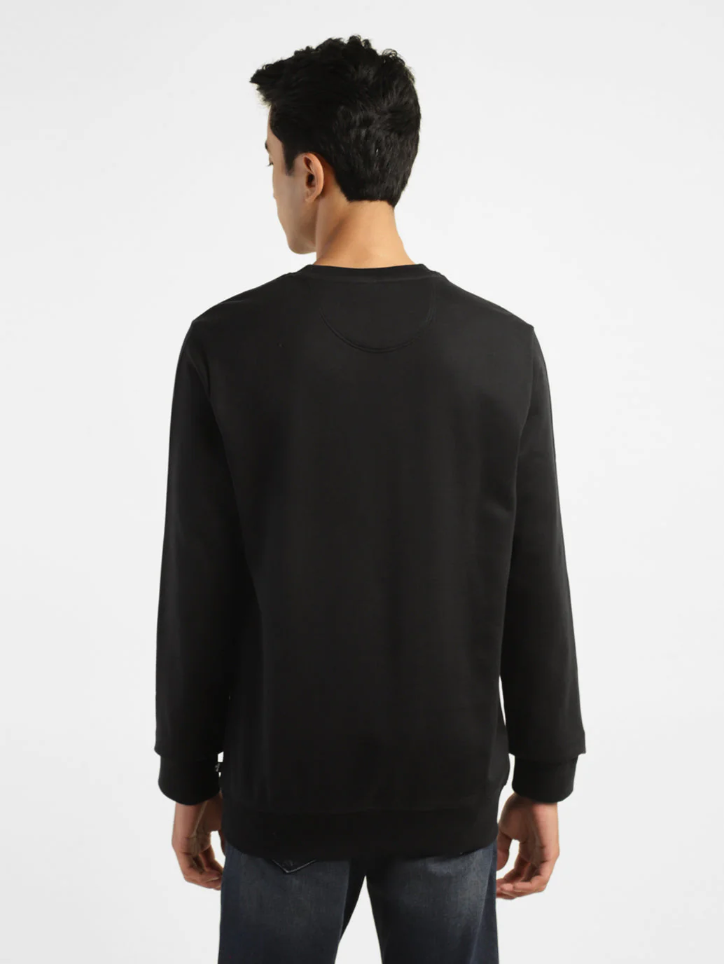 Men's Solid Black Crew Neck Sweatshirt - Image 3