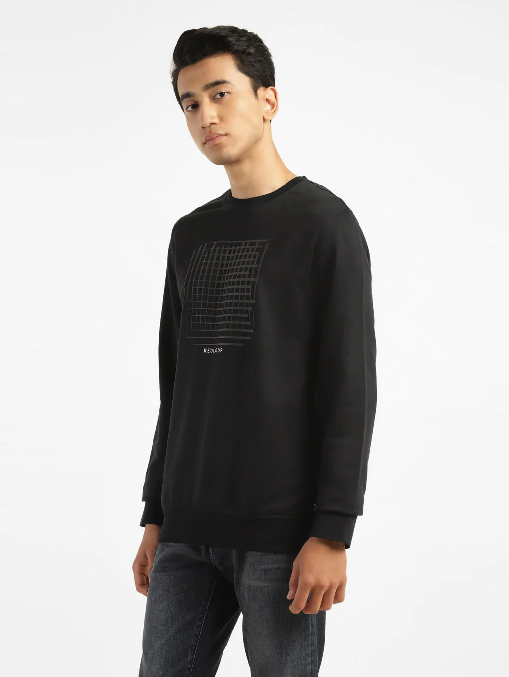 Men's Solid Black Crew Neck Sweatshirt - Image 4