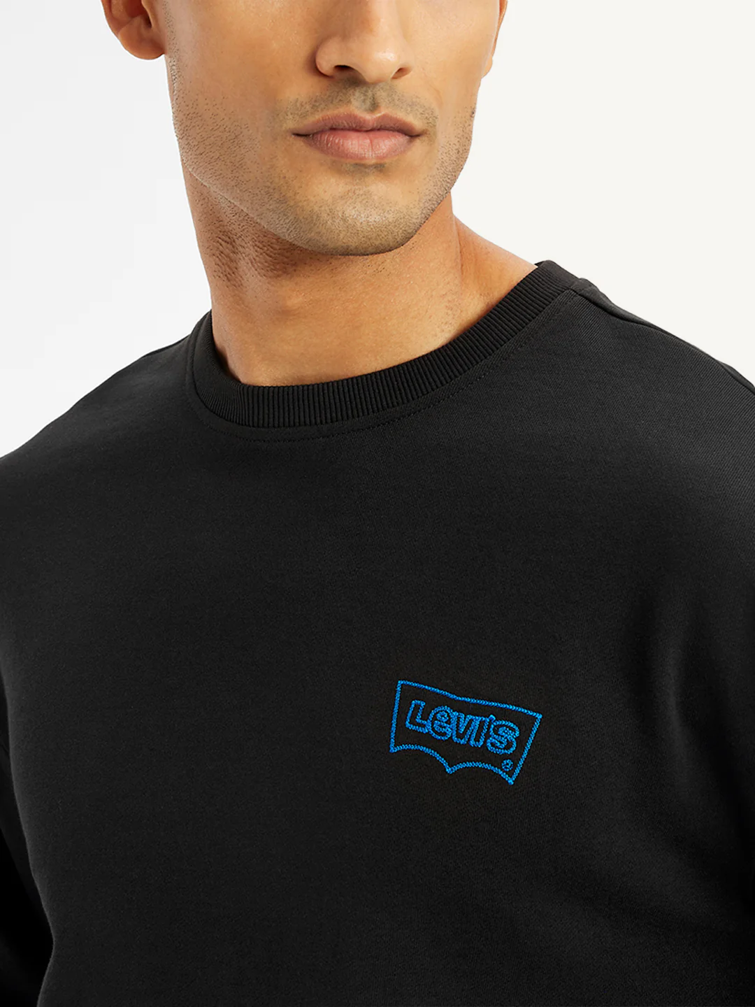 Men's Solid Black Crew Neck Sweatshirt - Image 2