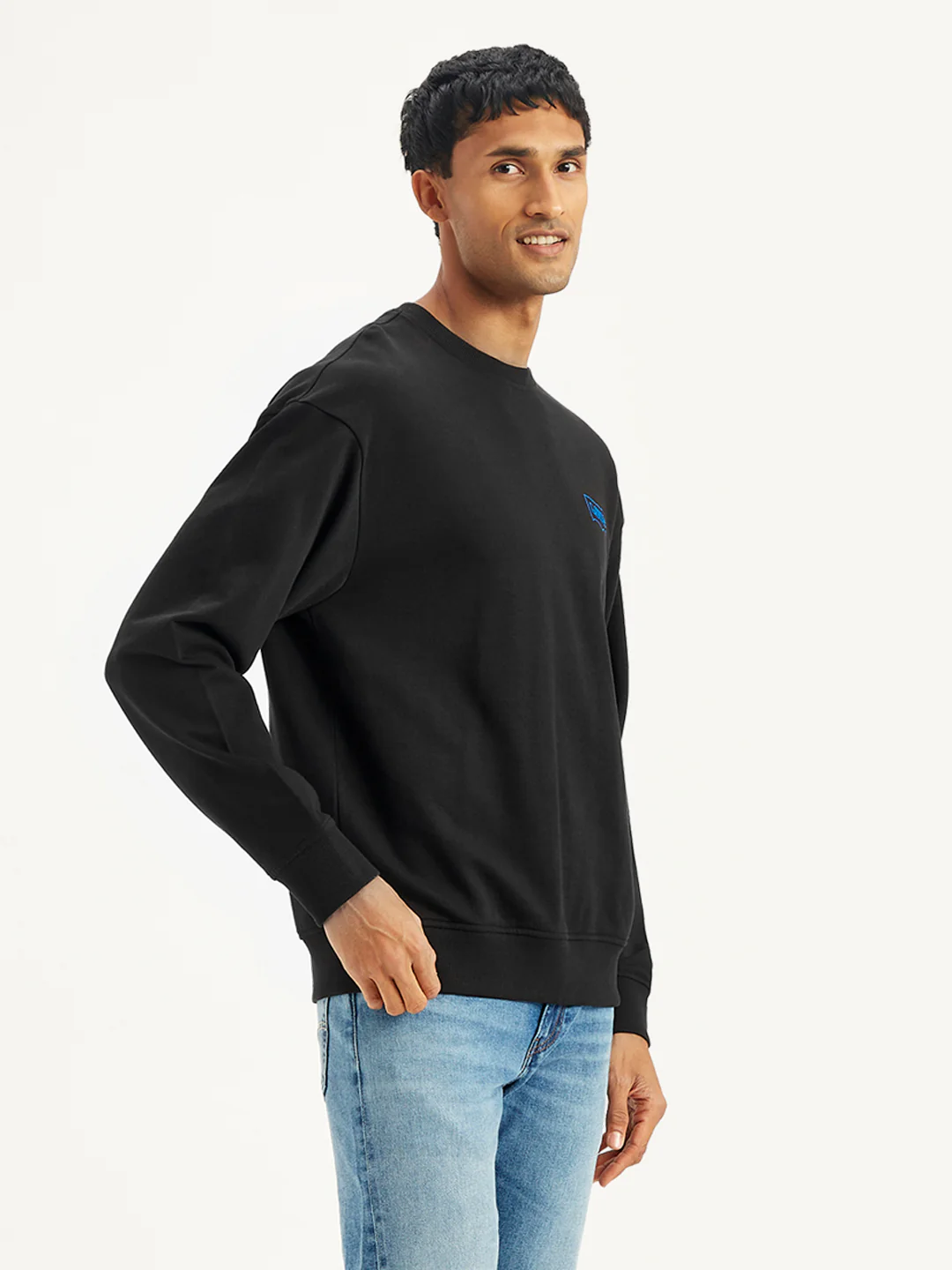 Men's Solid Black Crew Neck Sweatshirt - Image 3