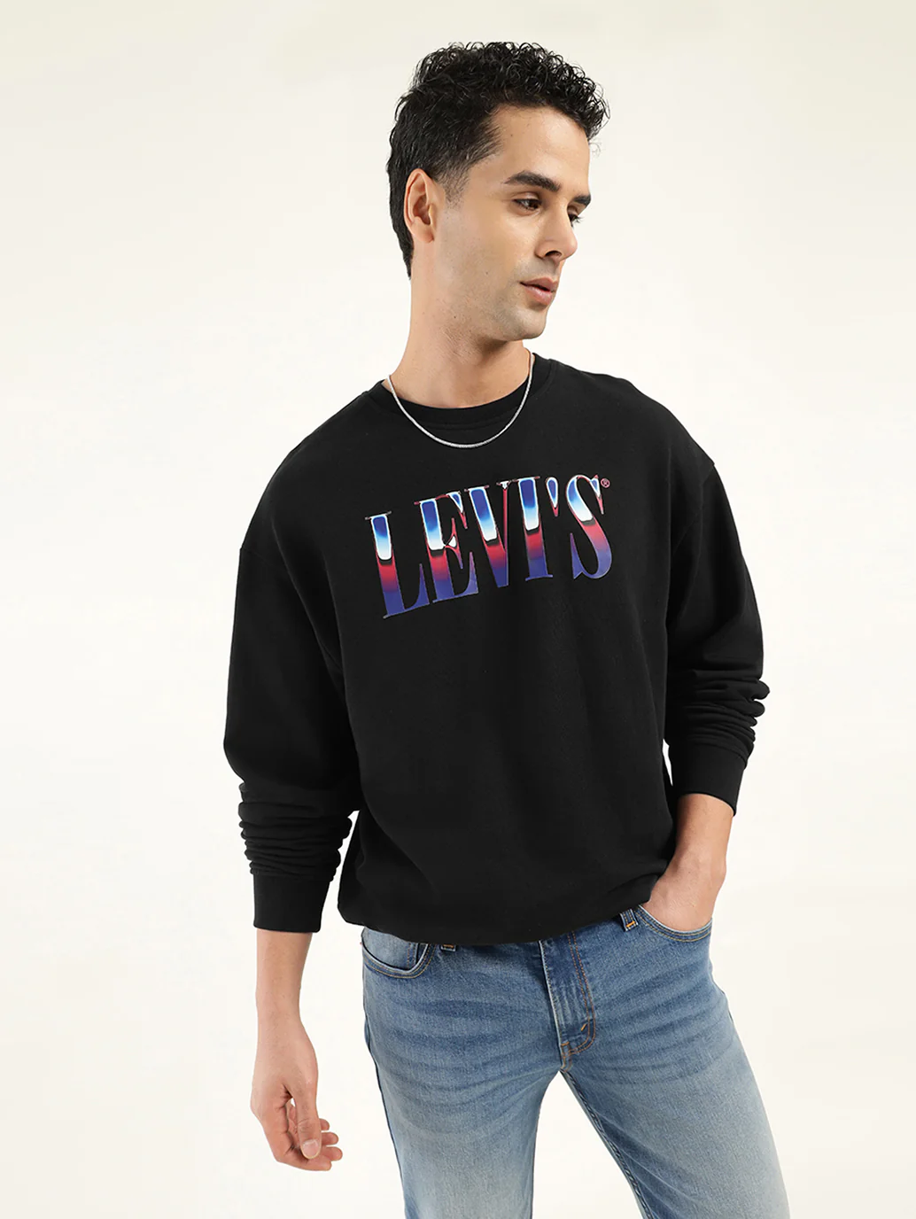 Men's Solid Black Crew Neck Sweatshirt
