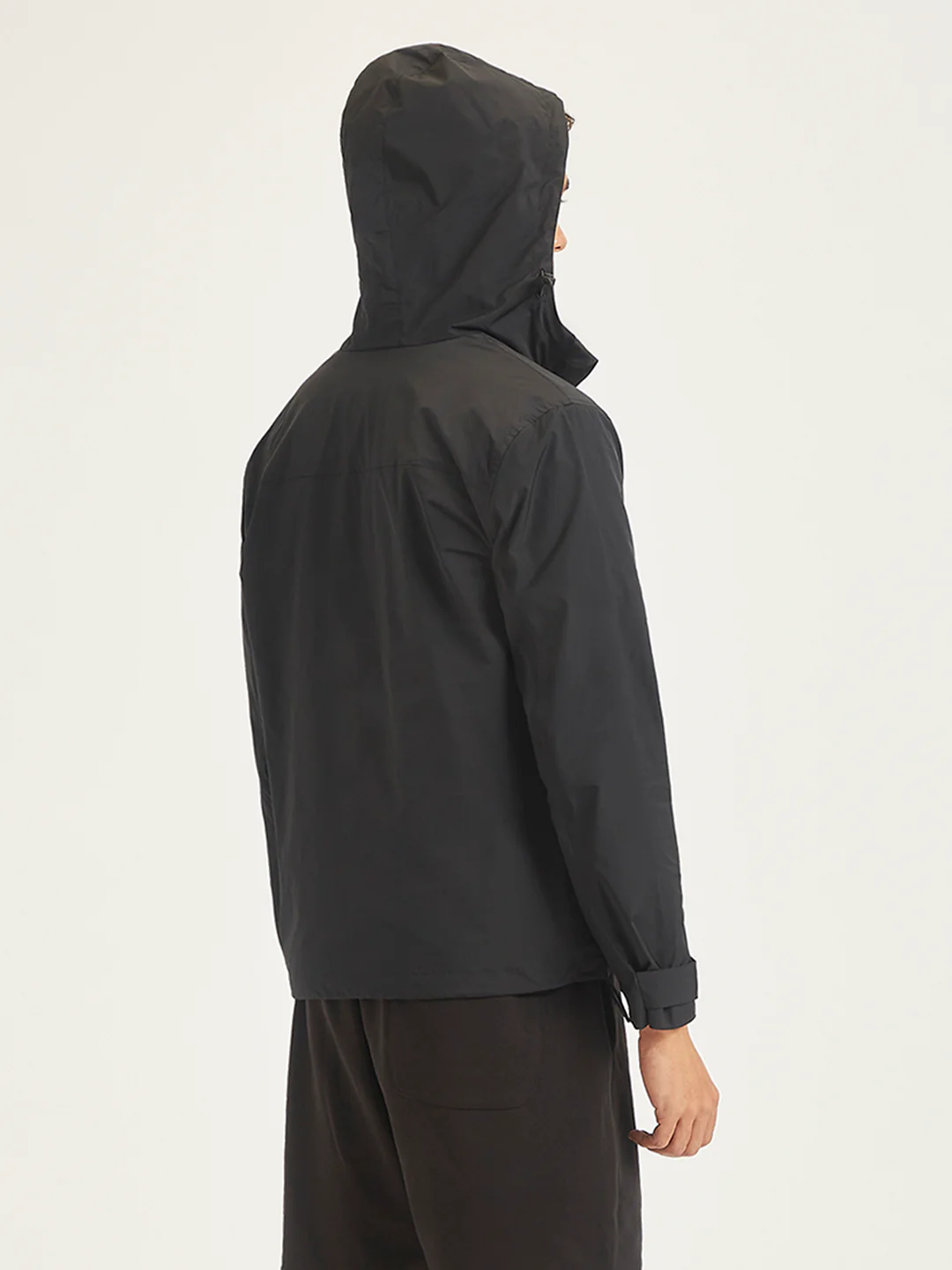 Men's Solid Black Hooded Tailored Jacket - Image 2