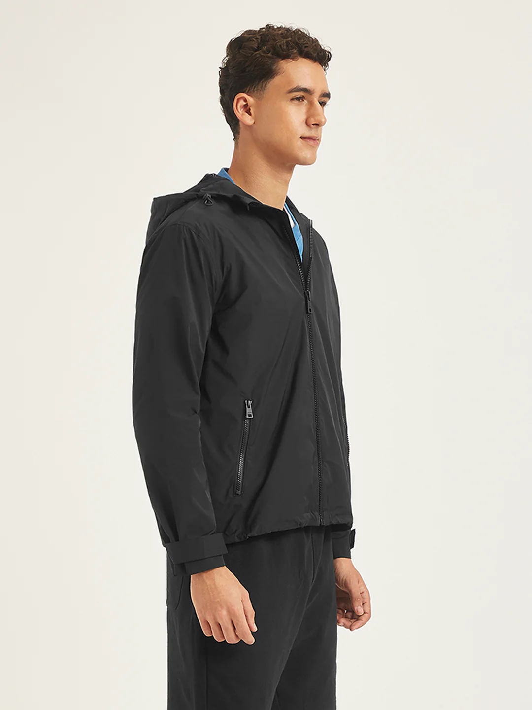 Men's Solid Black Hooded Tailored Jacket - Image 3