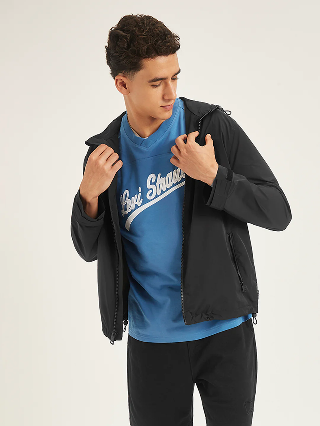 Men's Solid Black Hooded Tailored Jacket - Image 5