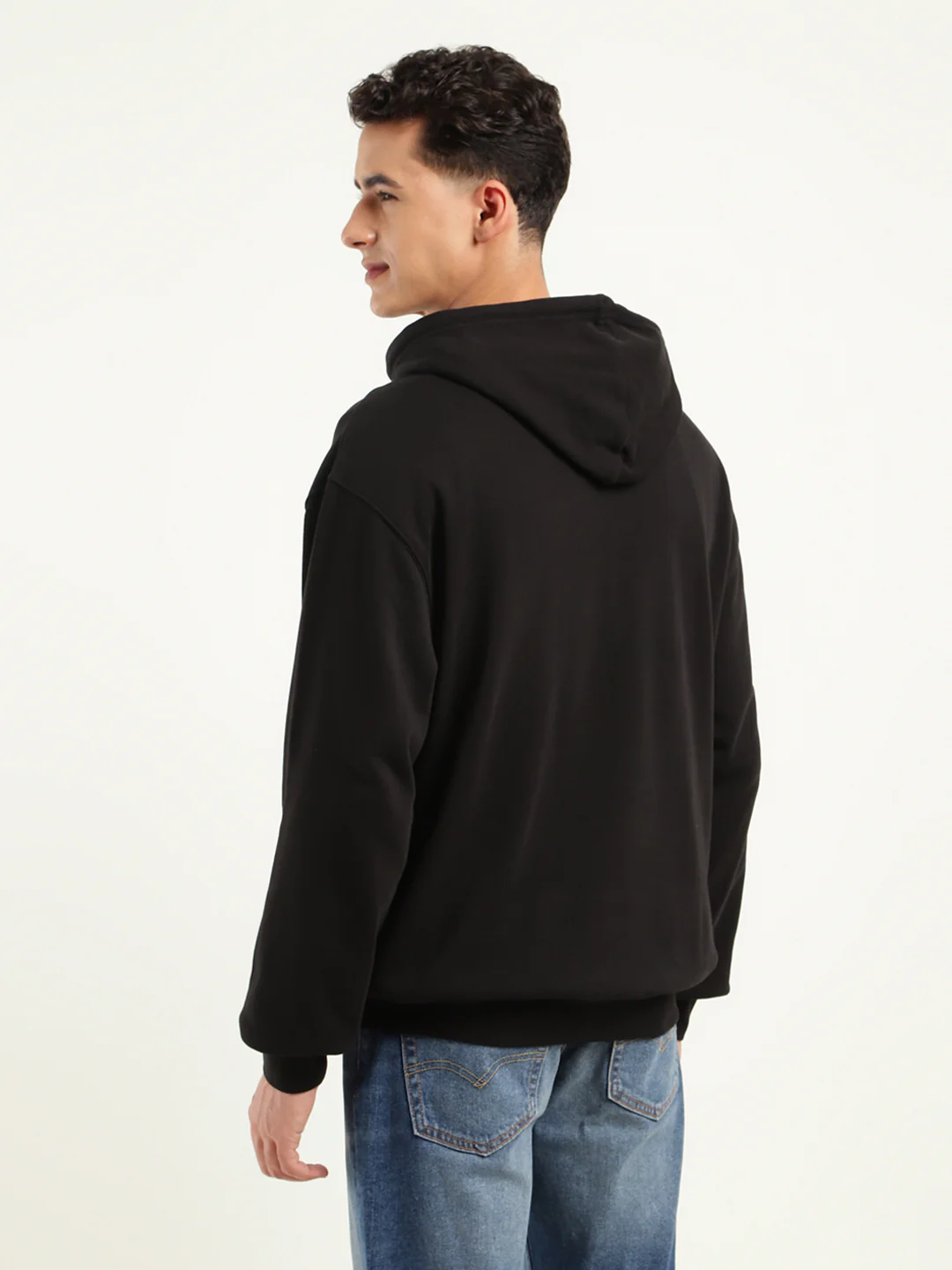 Men's Solid Black Hooded Sweatshirt - Image 3