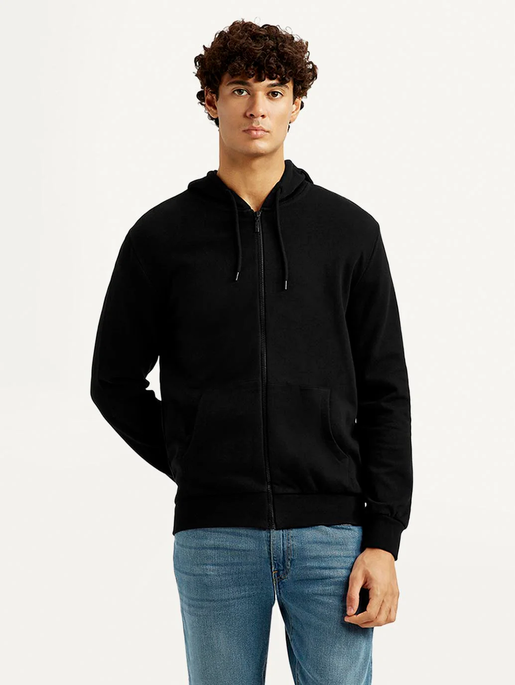 Men's Solid Black Hooded Sweatshirt - Image 2