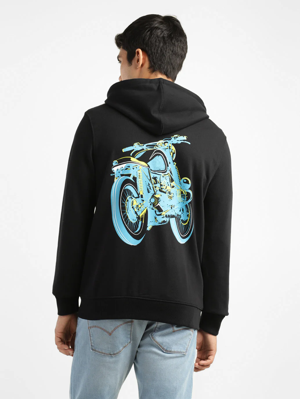 Men's Solid Black Hooded Sweatshirt - Image 3