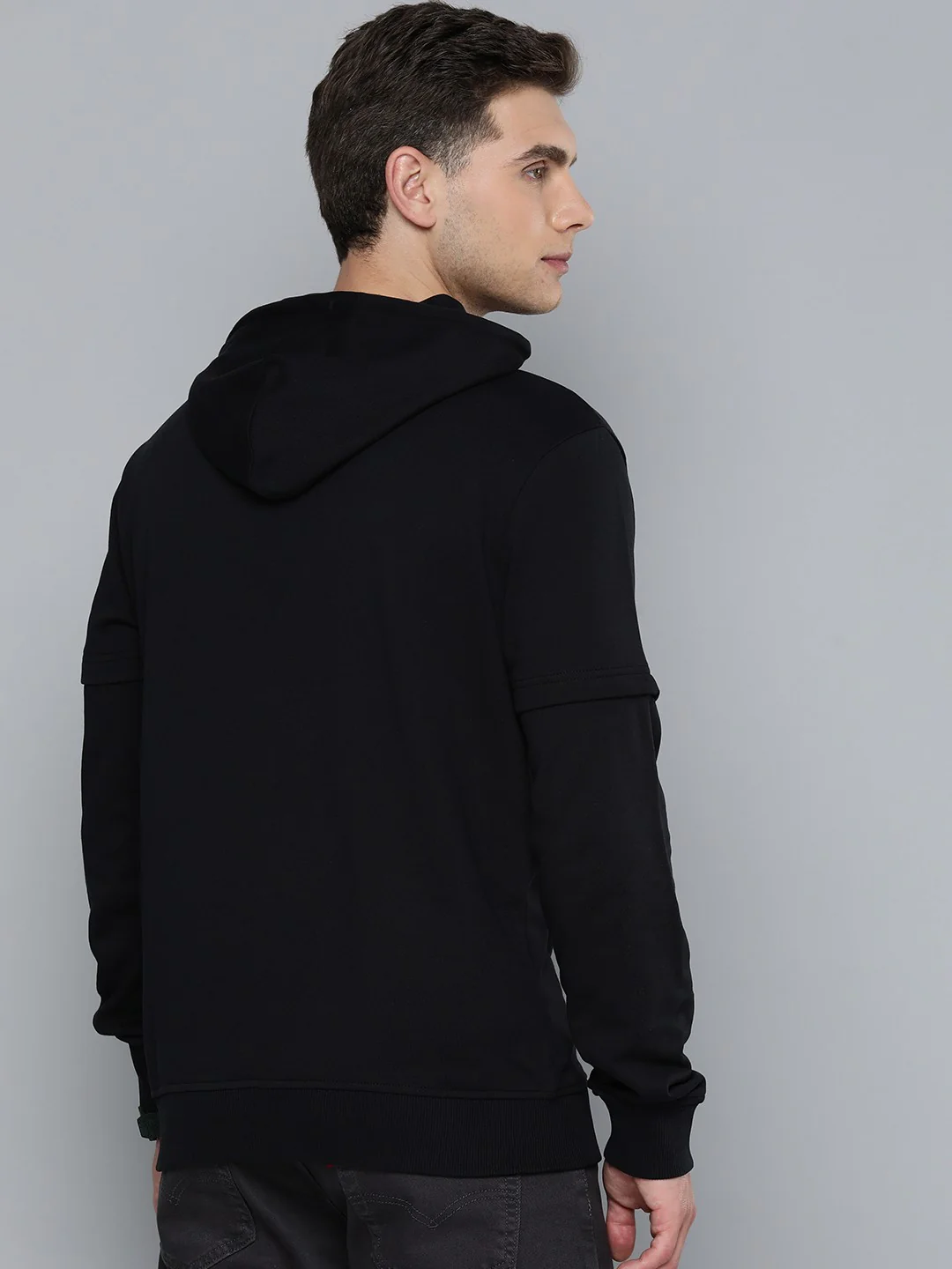 Men's Solid Black Hooded Sweatshirt - Image 2