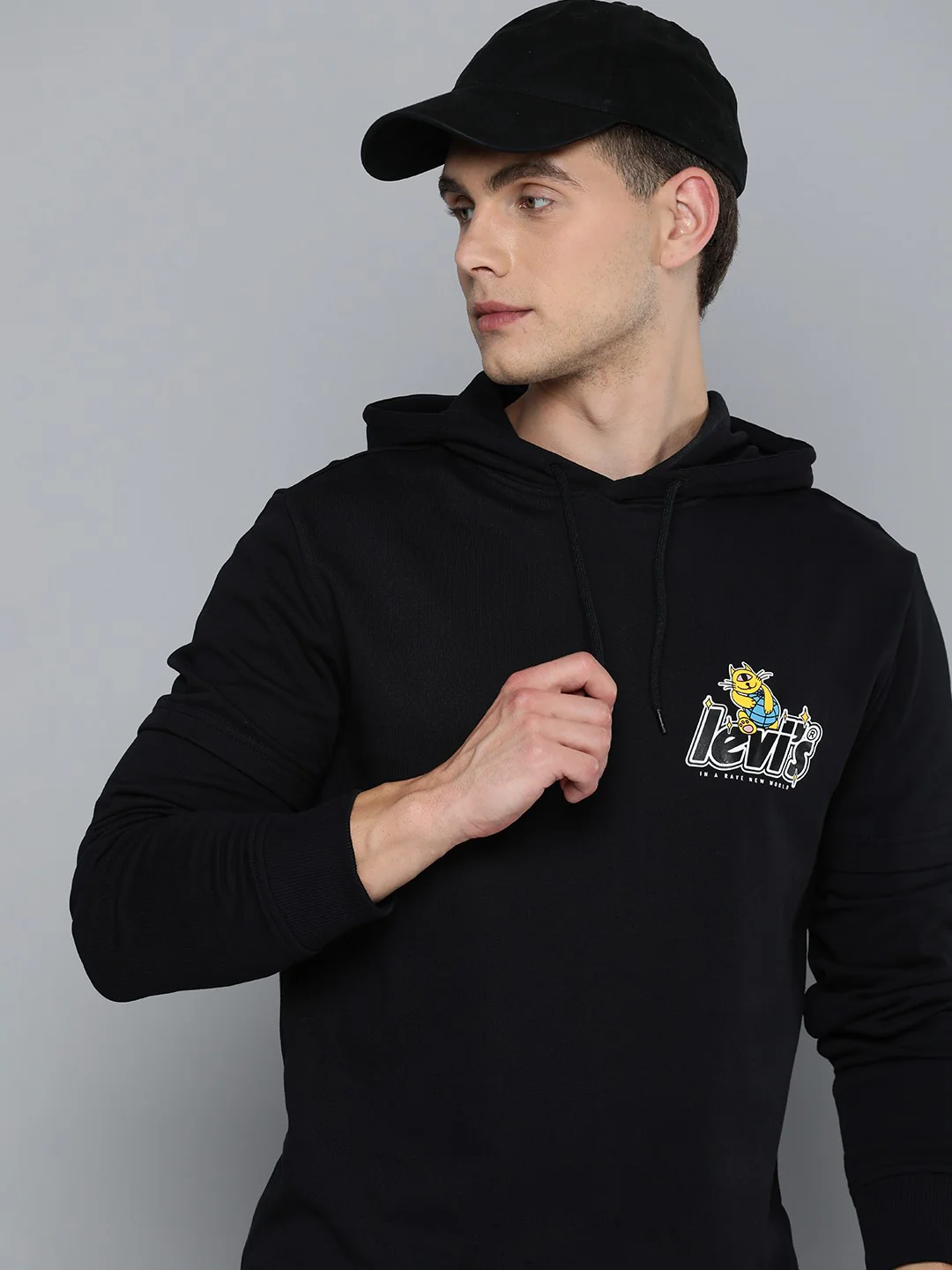 Men's Solid Black Hooded Sweatshirt - Image 5