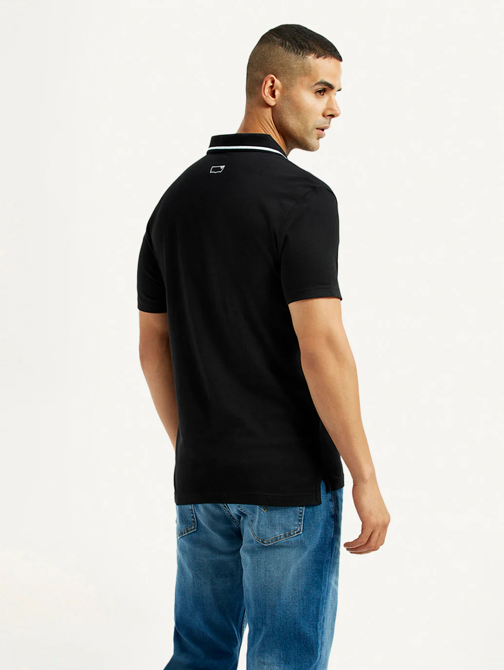 Men's Solid Black Polo T-Shirt - Image 2
