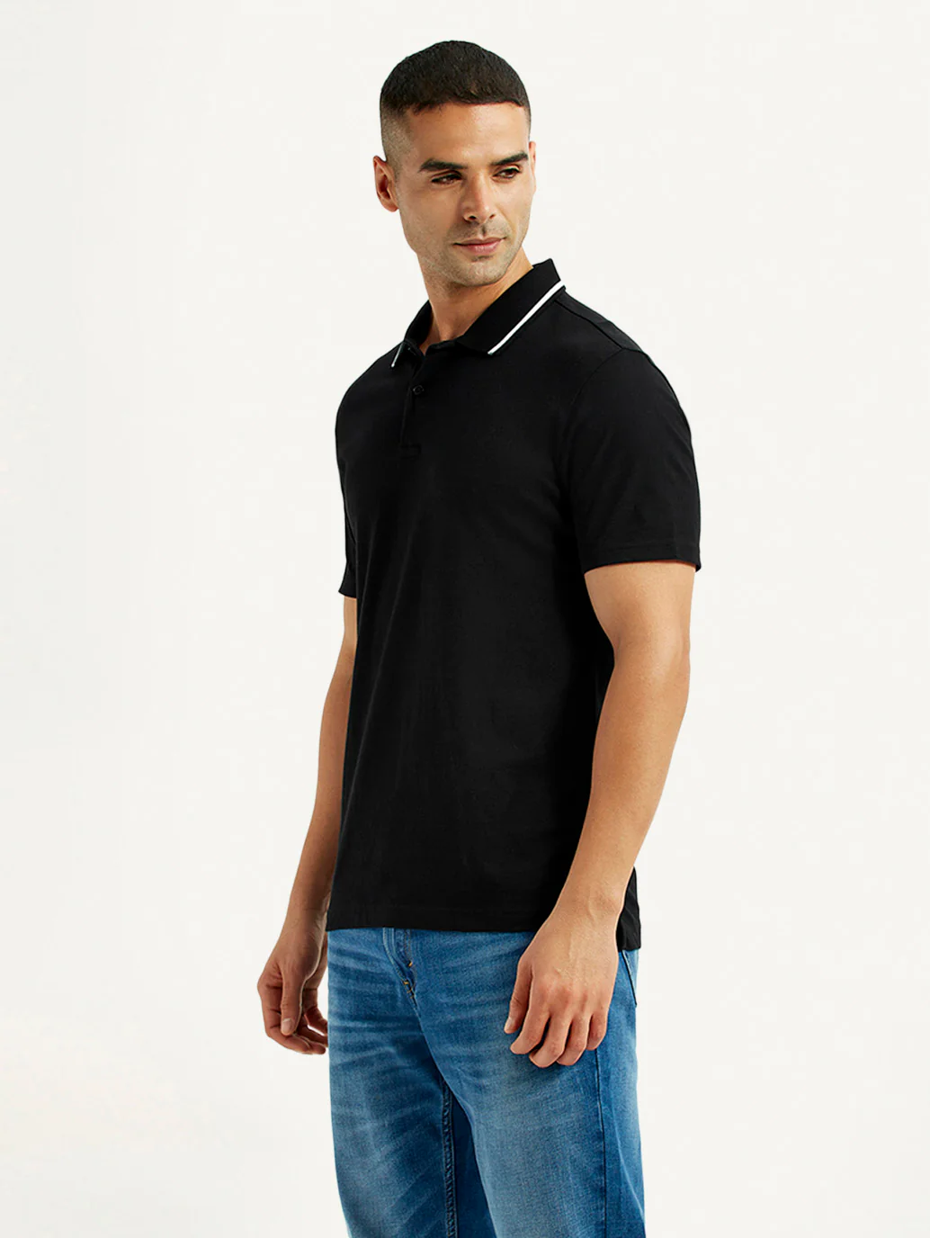 Men's Solid Black Polo T-Shirt - Image 3