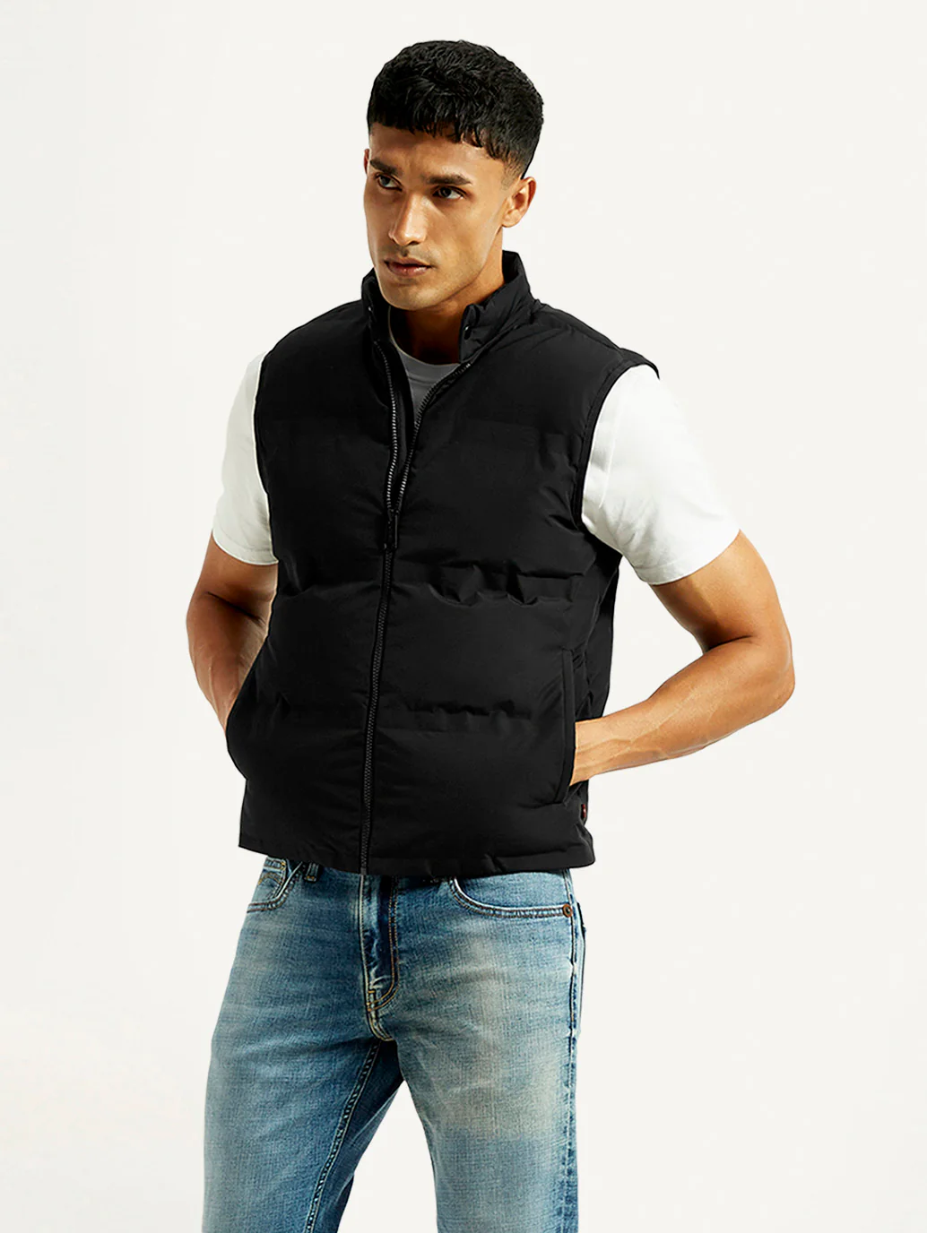 Men's Solid Black Puffer Jacket - Image 2