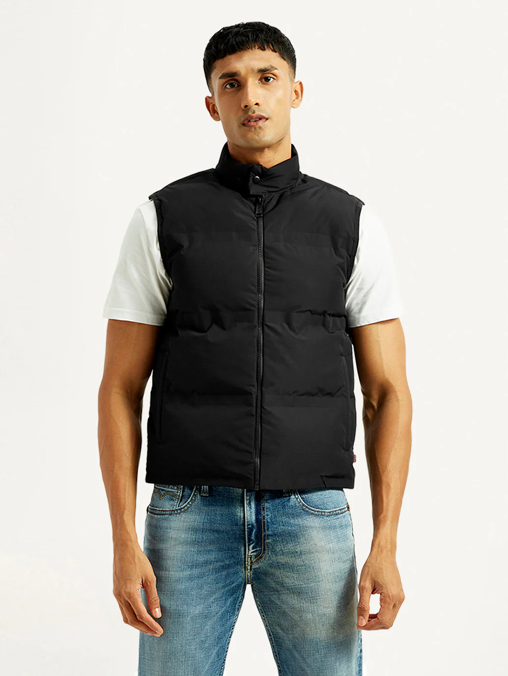 Men's Solid Black Puffer Jacket - Image 3