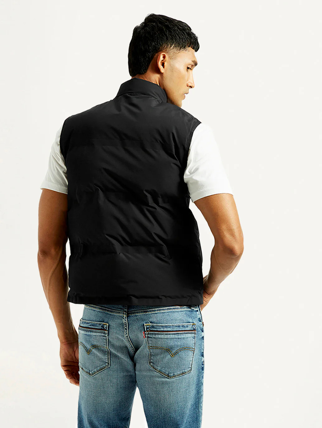 Men's Solid Black Puffer Jacket - Image 4