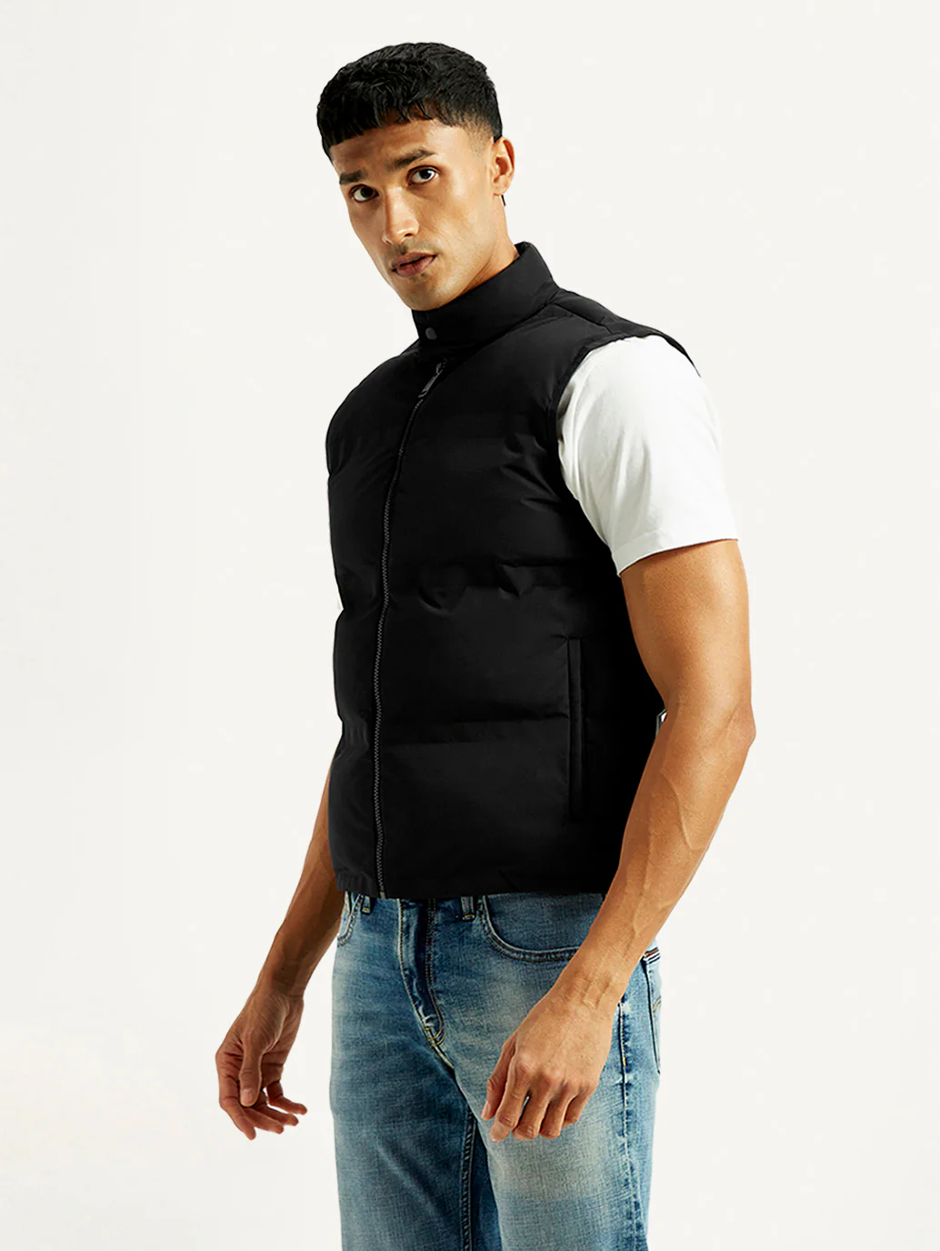 Men's Solid Black Puffer Jacket - Image 6