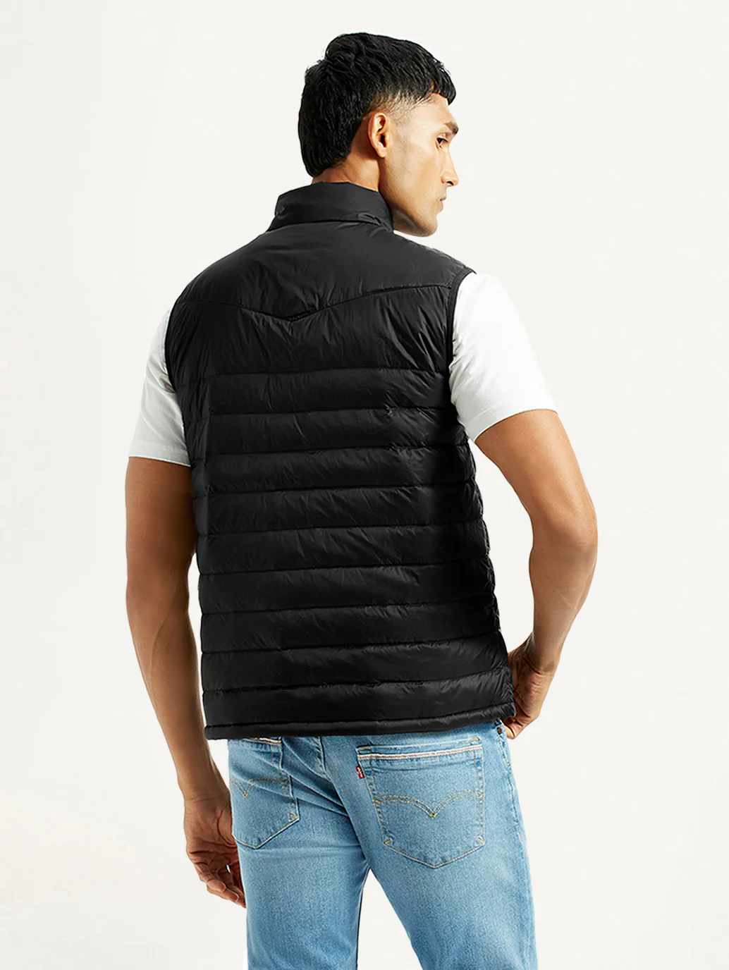 Men's Solid Black Puffer Jacket - Image 2