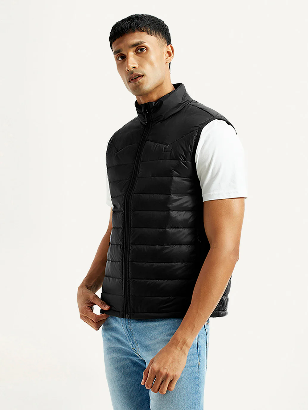 Men's Solid Black Puffer Jacket - Image 3