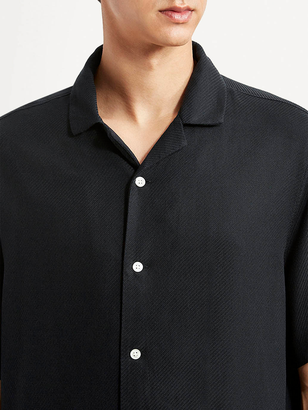 Men's Solid Black Relaxed Fit Camp Shirt - Image 4