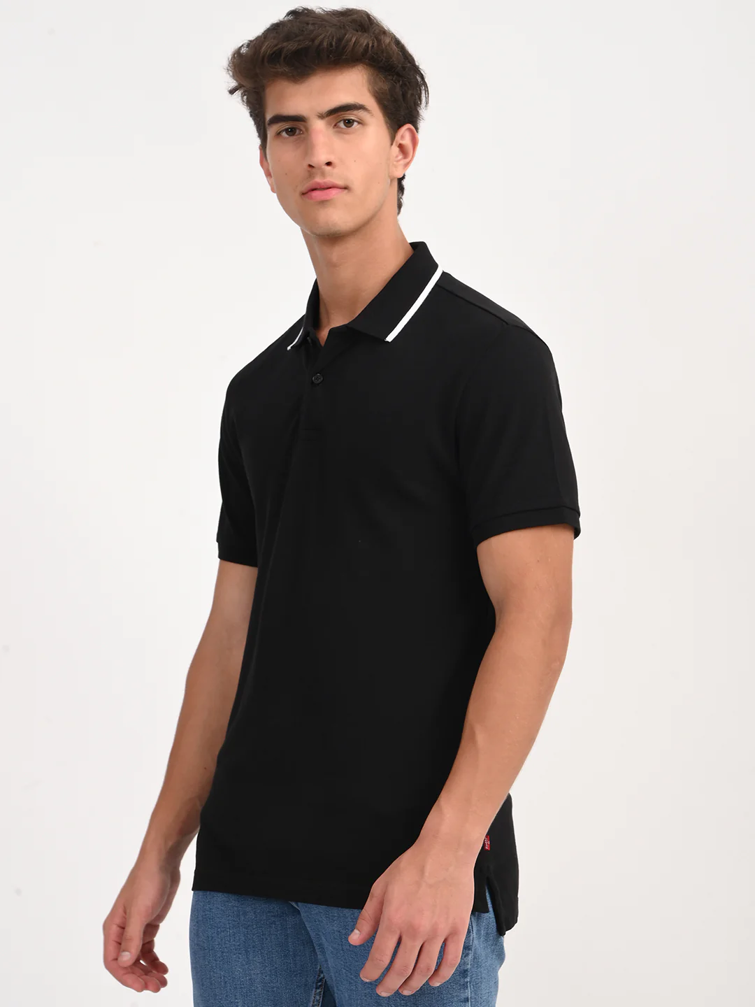 Men's Solid Black Slim Fit Polo T-shirt - Image 4