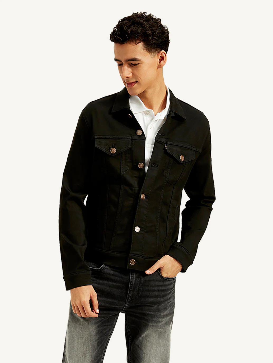 Men's Redloop Solid Black Spread Collar Jacket - Image 2