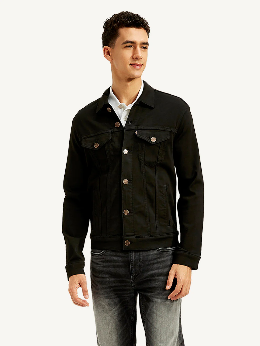 Men's Redloop Solid Black Spread Collar Jacket - Image 3